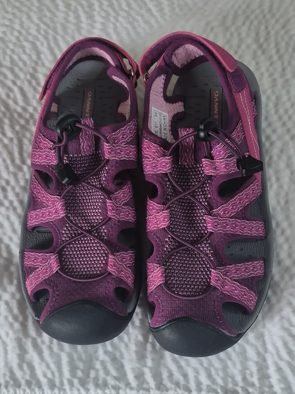 DANNTOP Purple Pink lace accent flat sandals with drawstring for women EU 39